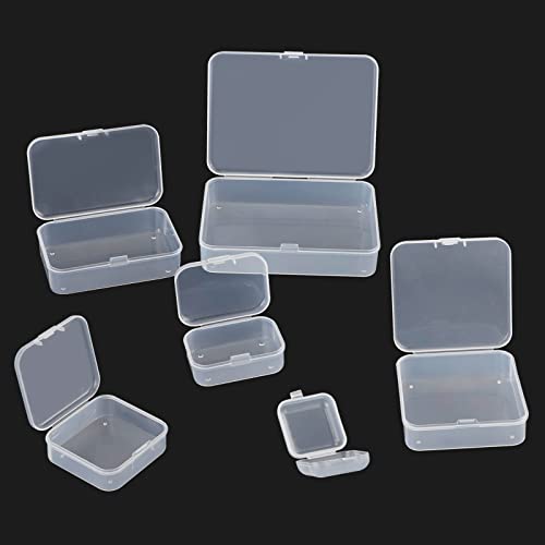 15Pcs Small Clear Plastic Storage Containers with Lids, Empty Mini Plastic Rectangular Storage Box, Beads Storage Box with Hinged Lid for Craft Projects, Jewelry, Tools, Hardware, Small Items, Mix Siz