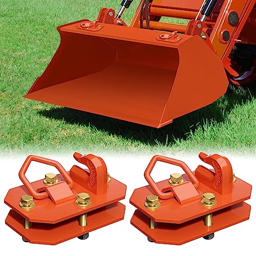 2 Pack 3/8" Tractor Bucket Hooks with D Ring - Max 15,000 lbs Grade 70 Forged Steel Bolt On Grab Hook for Tractor Bucket Accessories for Kubota, John Deere, Kiot, RV, UTV, Truck, Orange