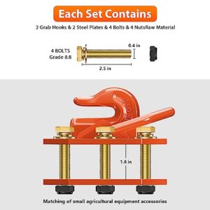 2 Pack 3/8" Tractor Bucket Hooks with D Ring - Max 15,000 lbs Grade 70 Forged Steel Bolt On Grab Hook for Tractor Bucket Accessories for Kubota, John Deere, Kiot, RV, UTV, Truck, Orange