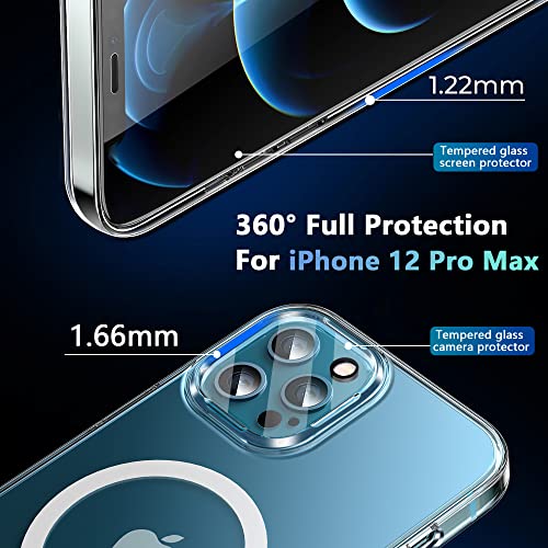 YEMODO iPhone 12 Pro Max Case Magnetic Clear Phone Case for 12 Pro Max 6.7 Inch Compatible with MagSafe, Military Grade 360°Protection, Never Yellow, Slim Thin Cover, Come with Protectors