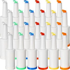24 pack bar pour colorful juice pouring bottle containers 34 oz plastic juice dispensers in 6 colors for bar home kitchen party supplies