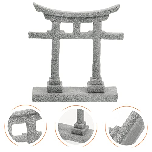 GANAZONO Japanese Shinto Torii Gate Aquarium Torii Miniature Ornament Tree Fish Tank Decoration Bridge Landscape Ornaments Grey