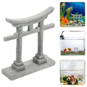 GANAZONO Japanese Shinto Torii Gate Aquarium Torii Miniature Ornament Tree Fish Tank Decoration Bridge Landscape Ornaments Grey