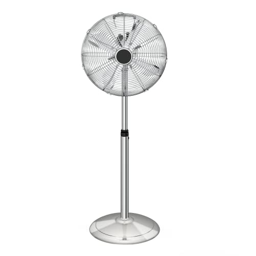 InfiniPower 16" High Velocity Stand Fan, Adjustable Heights, 75°Oscillating, Low Noise, Quality Made Fan with 3 Settings Speeds, Metal for Industrial, Commercial, Residential, Color: Chrome