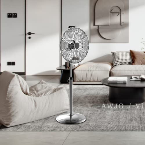 InfiniPower 16" High Velocity Stand Fan, Adjustable Heights, 75°Oscillating, Low Noise, Quality Made Fan with 3 Settings Speeds, Metal for Industrial, Commercial, Residential, Color: Chrome