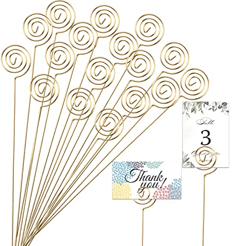 KIMOBER 30PCS Metal Floral Place Card Holder,13.4 Inch Golden Round Wire Flower Picks Photo Memo Clips Gift Card Holder for Flower Arrangements,Wedding and Birthday Party