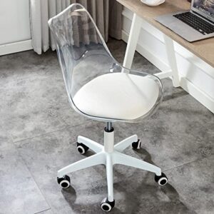 acrylic clear desk chair rolling office chair with cushion armless swivel vanity chairs plastic adjustable height home office desk chairs with wheels modern ghost chair for adult,(white)