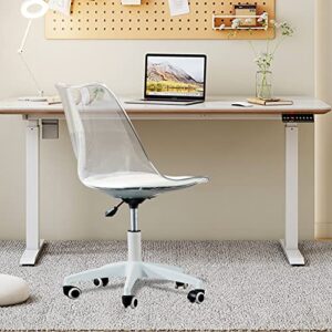 Acrylic Clear Desk Chair Rolling Office Chair with Cushion Armless Swivel Vanity Chairs Plastic Adjustable Height Home Office Desk Chairs with Wheels Modern Ghost Chair for Adult,(White)