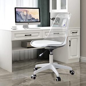 Acrylic Clear Desk Chair Rolling Office Chair with Cushion Armless Swivel Vanity Chairs Plastic Adjustable Height Home Office Desk Chairs with Wheels Modern Ghost Chair for Adult,(White)