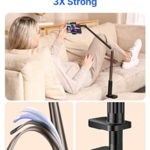 JSAUX Phone Holder for Desk and Bed Compatible with iPhone 15 14 13 12 Overhead Phone Mount Gooseneck Phone Stand Flexible 360 Lazy Long Arm Clamp Clip for Table Bedside [1-Pack, Black]