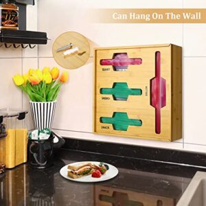 Bamboo Ziplock Bag Storage Organizer, vinlley Bag Storage Organizer for Kitchen Drawer, Bamboo Organizer,with Slider, Compatible with Gallon, Quart, Sandwich and Snack Variety Size Bag (1 Box 4 Slots)