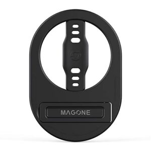 ewa the magone plus compatible with magsafe phone grip stand with silicone finger strap, removable magnetic holder kickstand, strong magnets stick to metal, only for iphone 14, 13, 12 pro/max/plus