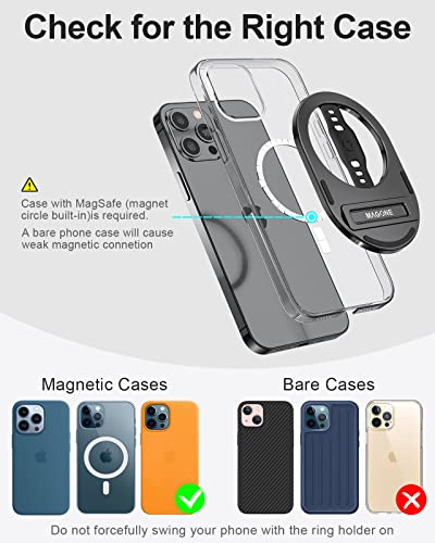 EWA The MagOne Plus Compatible with MagSafe Phone Grip Stand with Silicone Finger Strap, Removable Magnetic Holder Kickstand, Strong Magnets Stick to Metal, Only for iPhone 14, 13, 12 Pro/Max/Plus