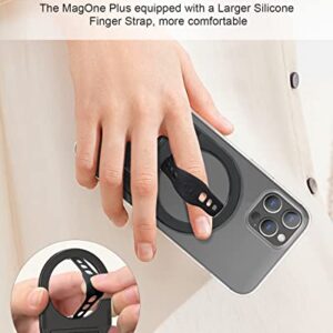 EWA The MagOne Plus Compatible with MagSafe Phone Grip Stand with Silicone Finger Strap, Removable Magnetic Holder Kickstand, Strong Magnets Stick to Metal, Only for iPhone 14, 13, 12 Pro/Max/Plus