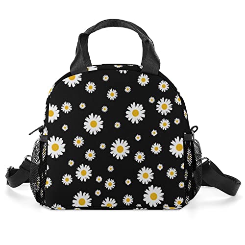 VIGKOIR Daisy Lunch Bag Durable Black Gift Lunch Box Large Cooler Container for Women Office Work Travel Picnic