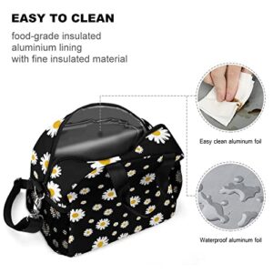 VIGKOIR Daisy Lunch Bag Durable Black Gift Lunch Box Large Cooler Container for Women Office Work Travel Picnic