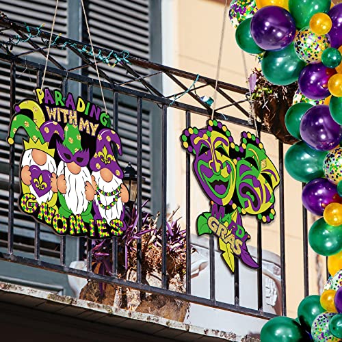 Tiamon 2 Pieces Mardi Gras Decorations Mardi Gras Door Hanger Wooden Masquerade Gnome Hanging Decor Carnival Party Decor Comedy Crying Face Door Signs for New Orleans Door Signs