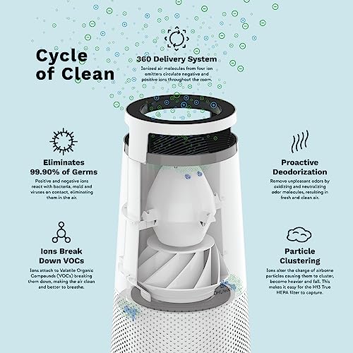 DH Lifelabs | Sciaire Mini + HEPA Air Purifier | Ions Actively Clean & Deodorize Air | Eliminates 99.9% of Bacteria & Viruses | H13 HEPA Purifier Filter for Allergies Pets | Bedroom Home | Grey