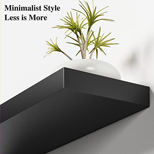 Fixwal Black Floating Shelves, Set of 3 Wall Shelves, Large 24in x 6in Wall Mounted Shelf for Bedroom, Living Room, Bathroom and Plants