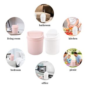 2 Pcs Small Trash Can with Lid,Mini Trash Can with 4 Rolls of Small Trash Bags,3L Tiny Desktop Waste Basket Garbage Bin for Home, Office, Kitchen, Vanity, Tabletop, Bedroom, Bathroom(White + Pink)