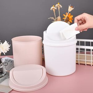 2 Pcs Small Trash Can with Lid,Mini Trash Can with 4 Rolls of Small Trash Bags,3L Tiny Desktop Waste Basket Garbage Bin for Home, Office, Kitchen, Vanity, Tabletop, Bedroom, Bathroom(White + Pink)