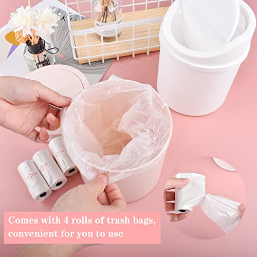 2 Pcs Small Trash Can with Lid,Mini Trash Can with 4 Rolls of Small Trash Bags,3L Tiny Desktop Waste Basket Garbage Bin for Home, Office, Kitchen, Vanity, Tabletop, Bedroom, Bathroom(White + Pink)