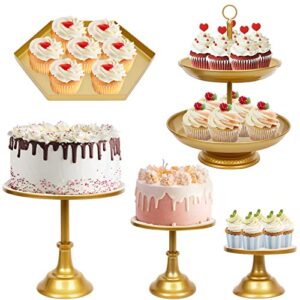 gold cake stand for dessert table, 5pcs metal cake stands table display set, pastry trays, wedding cupcake stand set pedestal/display/plate/stands and trays, birthday party decorations for tables
