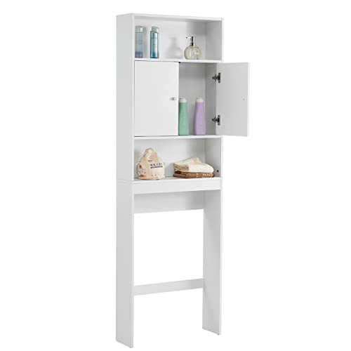 ME2 Bathroom Over The Toilet Storage, 77'' Taller Bathroom Organizer Shelf Space-Saving Collect Cabinet with Shelves and Double Doors, White