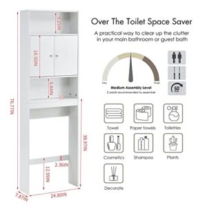 ME2 Bathroom Over The Toilet Storage, 77'' Taller Bathroom Organizer Shelf Space-Saving Collect Cabinet with Shelves and Double Doors, White