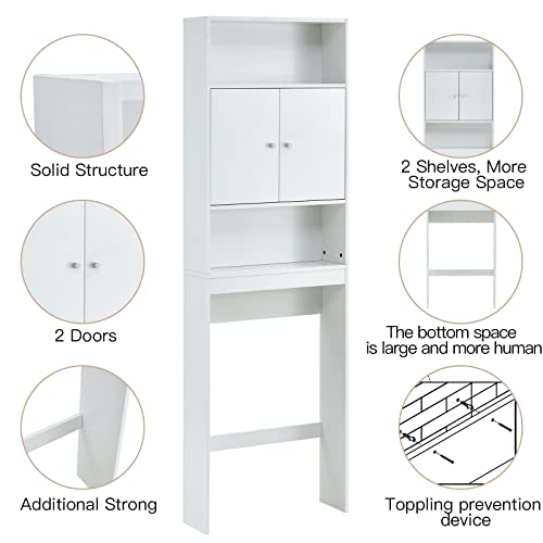 ME2 Bathroom Over The Toilet Storage, 77'' Taller Bathroom Organizer Shelf Space-Saving Collect Cabinet with Shelves and Double Doors, White