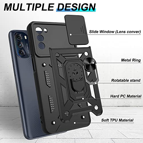 for Motorola G 5G 2022 Case[𝗡𝗼𝘁 𝗠𝗼𝘁𝗼 𝗚 𝗦𝘁𝘆𝗹𝘂𝘀 ], with HD Screen Protector,360° Ring Kickstand[Military Grade]Shockproof Protective,Black