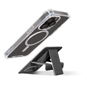 ergomi tarzan pro magnetic phone stand, multi-angle adjustable device holder, foldable pu leather desktop stand for phone, e-reader, zooming, reading with ergonomic viewing angle, slim & steady(black)