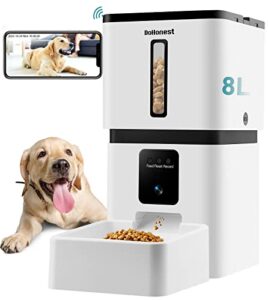 dohonest automatic dog feeder with camera: 5g wifi easy setup 8l motion detection smart cat food dispenser 1080p hd video recording 2-way audio timed pet feeder app control night vision s15