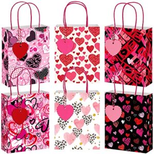 24 pieces valentines day gift bags with tags valentines candy bags goodie bags with handles valentines day party bags red pink heart love paper bags for wedding and valentine party supplies (sweet)