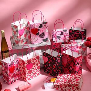 24 Pieces Valentines Day Gift Bags with Tags Valentines Candy Bags Goodie Bags with Handles Valentines Day Party Bags Red Pink Heart Love Paper Bags for Wedding and Valentine Party Supplies (Sweet)