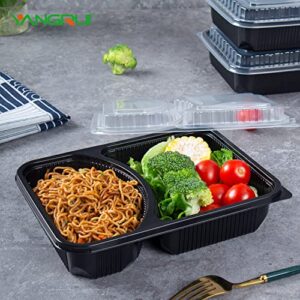 YANGRUI To Go Containers, 40 Pack (40 Trays + 40 Lids) 41oz 2 Compartment BPA Free Reusable Take Out Box Shrink Wrap Machine Washable Meal Prep Container