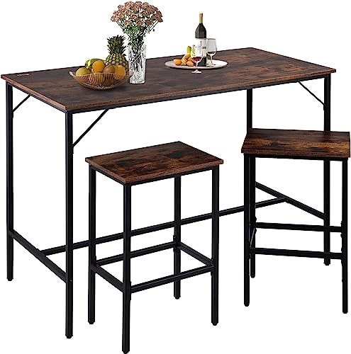 VEVOR 39" Bar Chairs Pub Table Set w/ 2 Stools, Brown