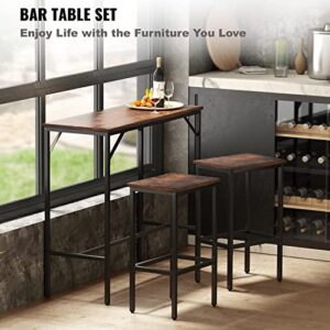 VEVOR 39" Bar Chairs Pub Table Set w/ 2 Stools, Brown