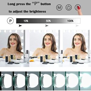 Beahome Makeup Mirror with Lights,10X Magnification,Large Hollywood Lighted Vanity Mirror with 15 Dimmable LED Bulbs,3 Color Mode,Touch Control,Tabletop or Wall-Mounted(23in), White