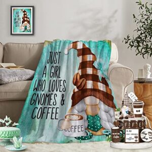 ivarunner vintage coffee gnome blanket, coffee gnome gifts for women/girl/besties/sister/friend/adult,coffee lover gifts for women,travel/couch/bed/sofa throw blanket,gnome decor, 50x60 inches