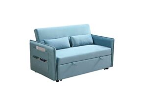 cotoala modern velvet convertible loveseat sleeper sofa with adjustable pull out bed w/arms & two side pockets, two lumbar pillows, 2 seat couch living room and apartment, blue