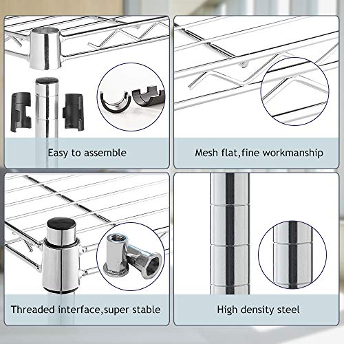 NiamVelo 6000Lbs Capacity Heavy Duty Shelving, 6 Tier Wire Shelving Unit on Wheels, NSF Certified Adjustable Storage Shelves Rack for Garage Pantry Basement (18"x 48"x 76", Black) (Chrome)