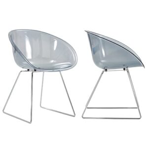 acrylic dining chairs set of 2, transparent shell and metal legs plastic side chairs for kitchen and dining room, living room (grey)