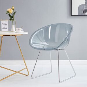 Acrylic Dining Chairs Set of 2, Transparent Shell and Metal Legs Plastic Side Chairs for Kitchen and Dining Room, Living Room (Grey)