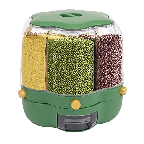 Grain Dispenser, 360° Rotating Rice Dispenser Storage Container, 6-Compartment Dry Food Dispenser, Food Storage Containers for Kitchen Small Grains, Beans, Rice