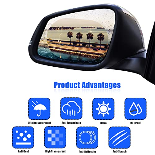 4 Pieces Car Rearview Mirror Film, HD Nano Clear Protective Sticker Film, Waterproof Rainproof Antifogging for Car Mirrors and Side Windows, Car Trucks SUVs Safe Driving