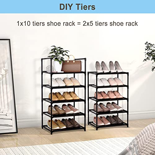 10 Tiers Shoe Rack, 20 Pairs Tall Shoe Storage Organizer Stackable Narrow Metal Stand Shelf for Closet Entryway Hallway, Black