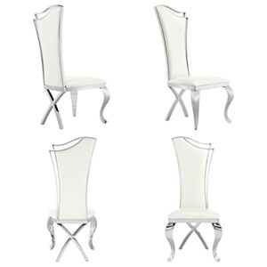 acedÉcor dining chairs, white leather upholstered dining chairs set of 4, modern gorgeous streamlined high back chair with silver mirror curved and x-shaped metal legs