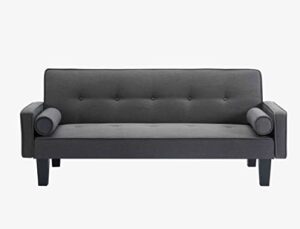 cotoala modern love seat sofa, button tufted fabric couch with 2 pillows for home, living room, gray