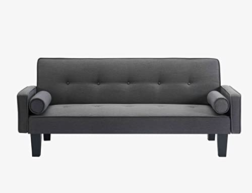 Cotoala Modern Love Seat Sofa, Button Tufted Fabric Couch with 2 Pillows for Home, Living Room, Gray